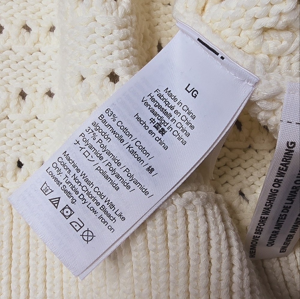 J Crew Balloon Sleeve Pointelle Sweater Cream Off-White Cotton Blend NWT Size L - Picture 10 of 11